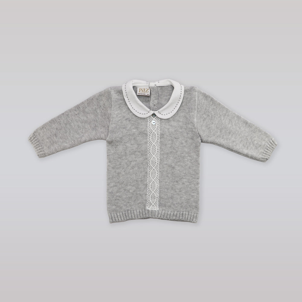 Paz Rodriguez Long Sleeve Knit Baby Sweater Nacar Vapor White