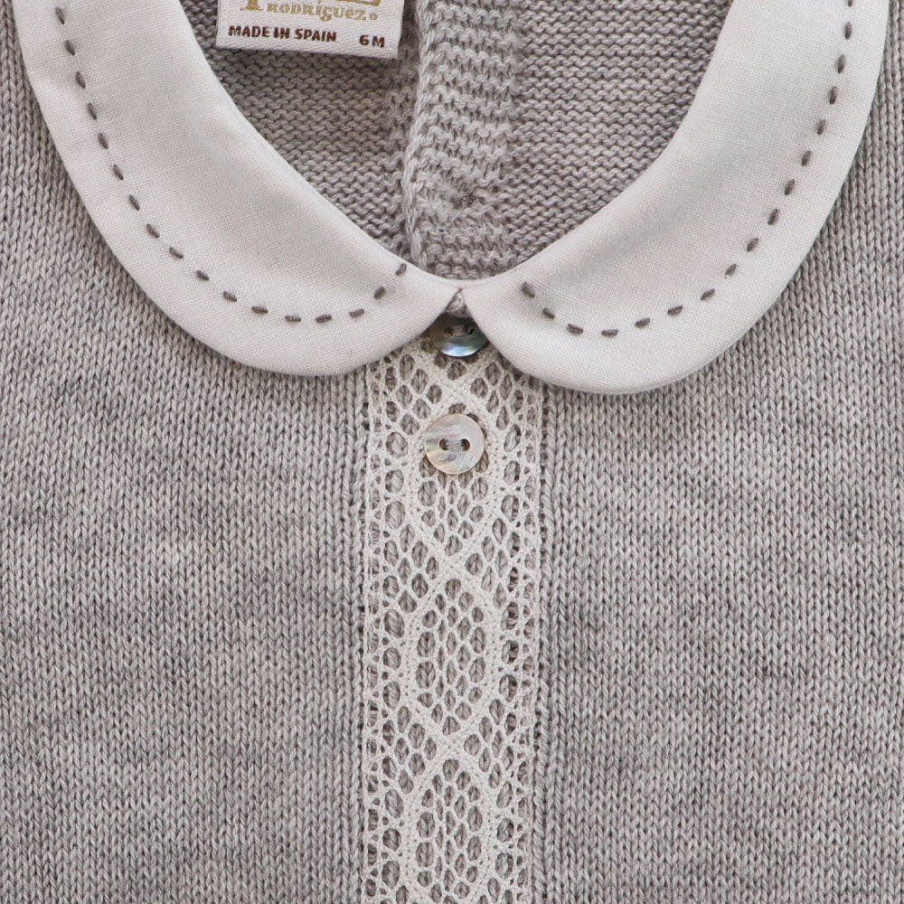 Paz Rodriguez Long Sleeve Knit Baby Sweater Nacar Vapor White