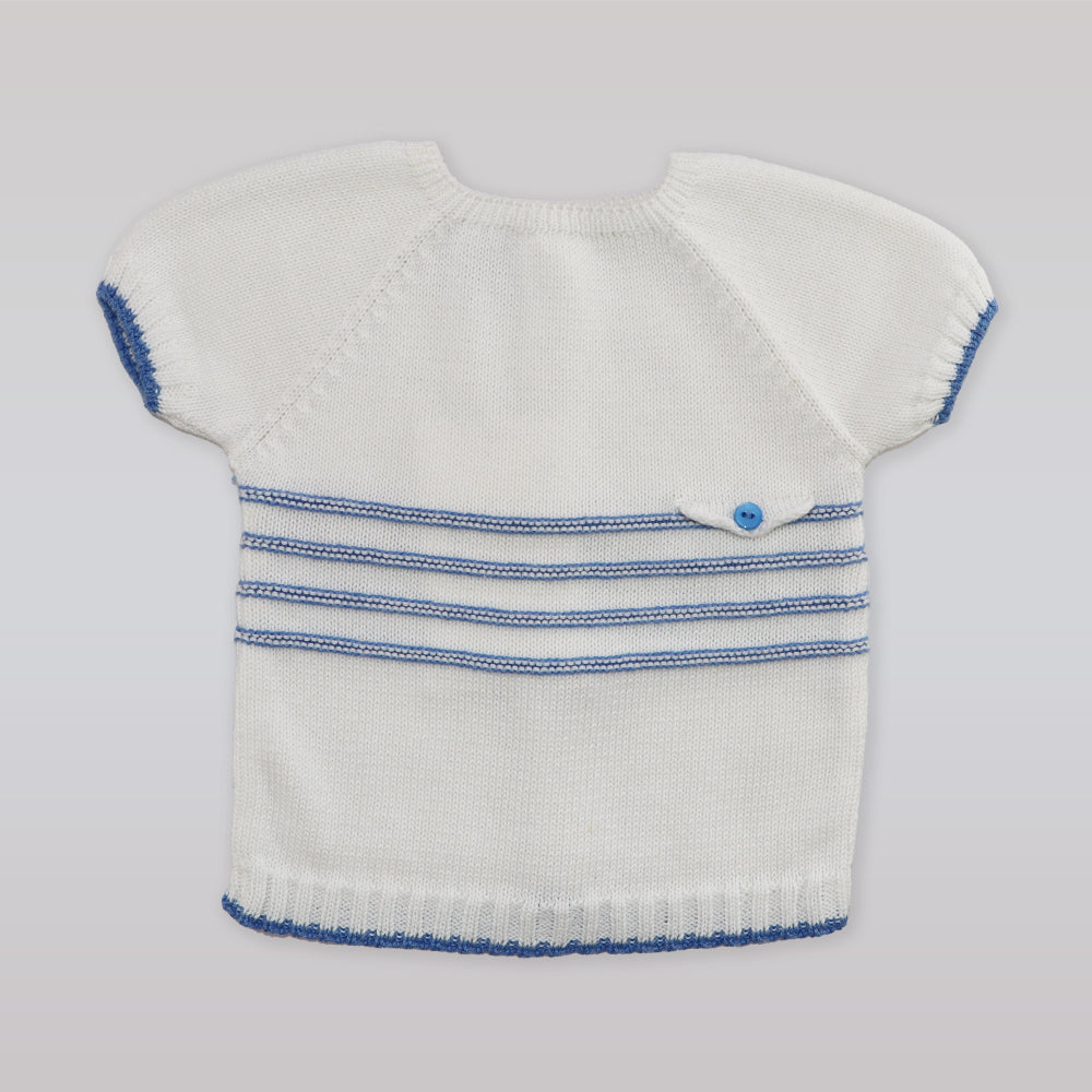 Paz Rodriguez Baby Nautical Anchor Short Sleeve White Knit Sweater