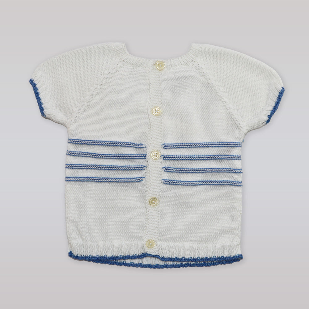 Paz Rodriguez Baby Nautical Anchor Short Sleeve White Knit Sweater