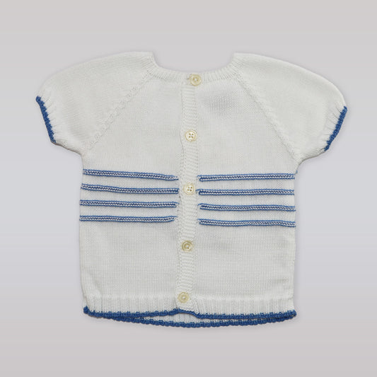 Paz Rodriguez Baby Nautical Anchor Short Sleeve White Knit Sweater