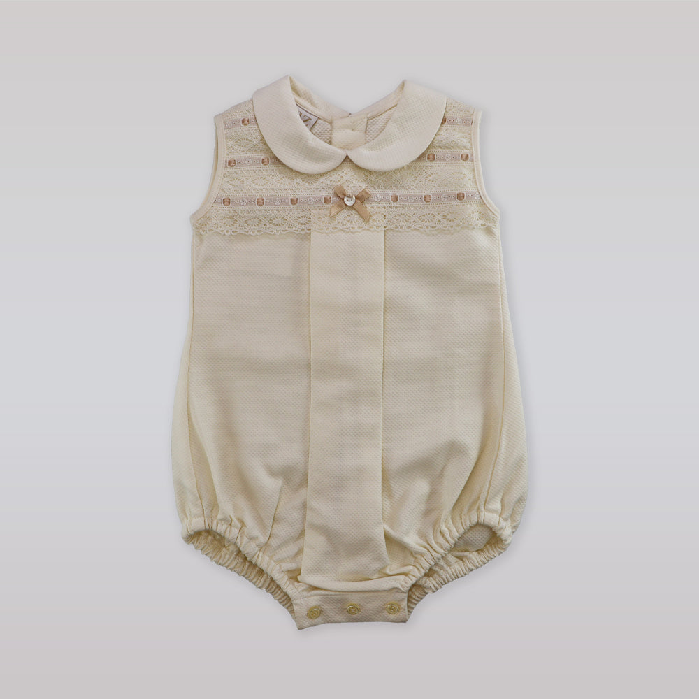 Paz Rodriguez Baby Woven Copitos Romper in Crudo Beige