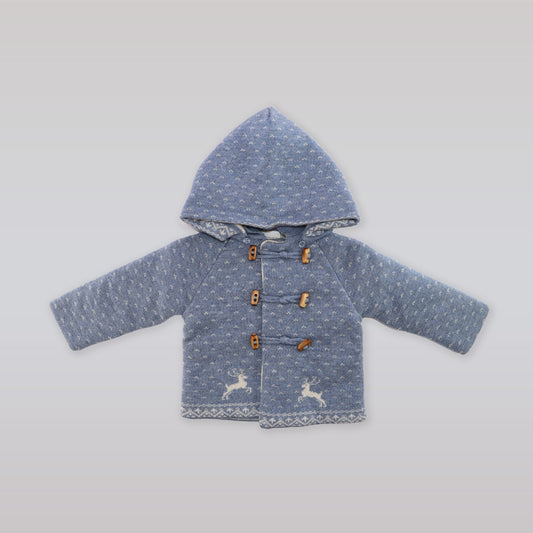 Paz Rodriguez Porcelana Hooded Knit Baby Coat Azul Plomo