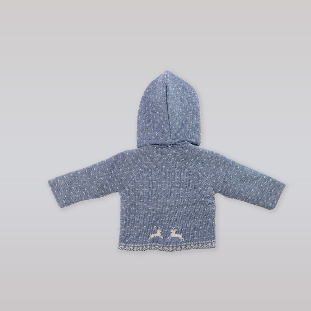Paz Rodriguez Porcelana Hooded Knit Baby Coat Azul Plomo