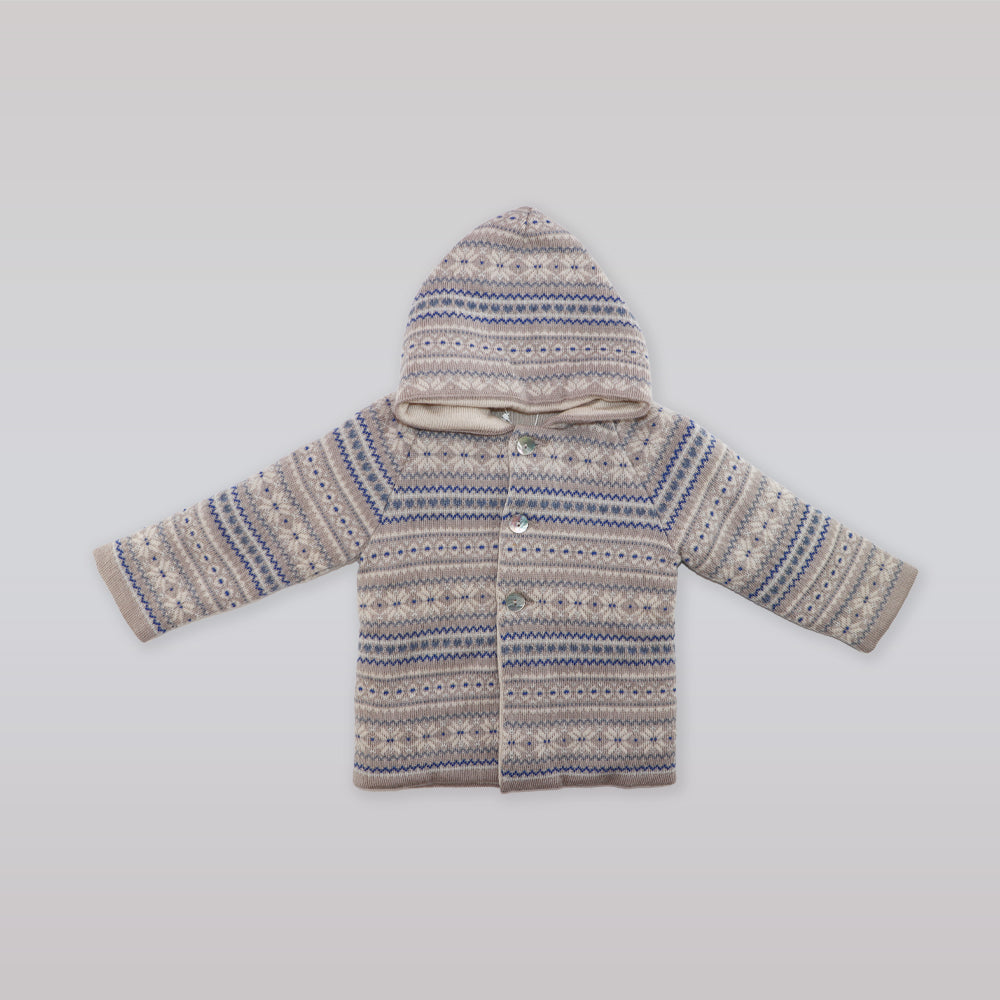 Paz Rodriguez Baby Hooded Knit Coat in Porcelain Hazelnut