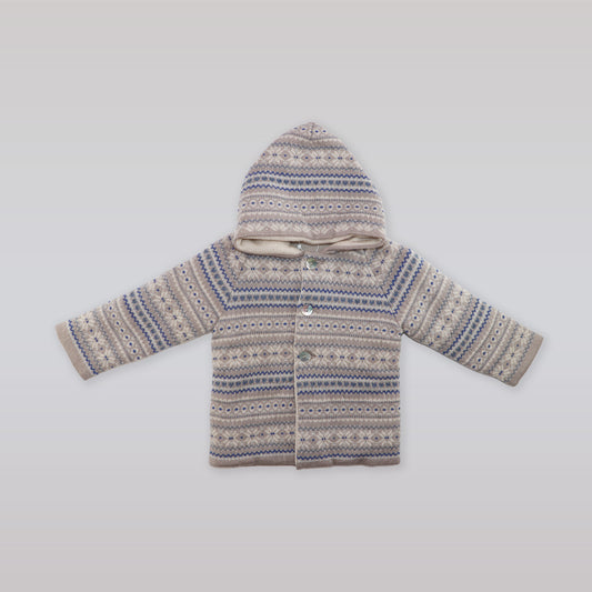 Paz Rodriguez Baby Hooded Knit Coat in Porcelain Hazelnut