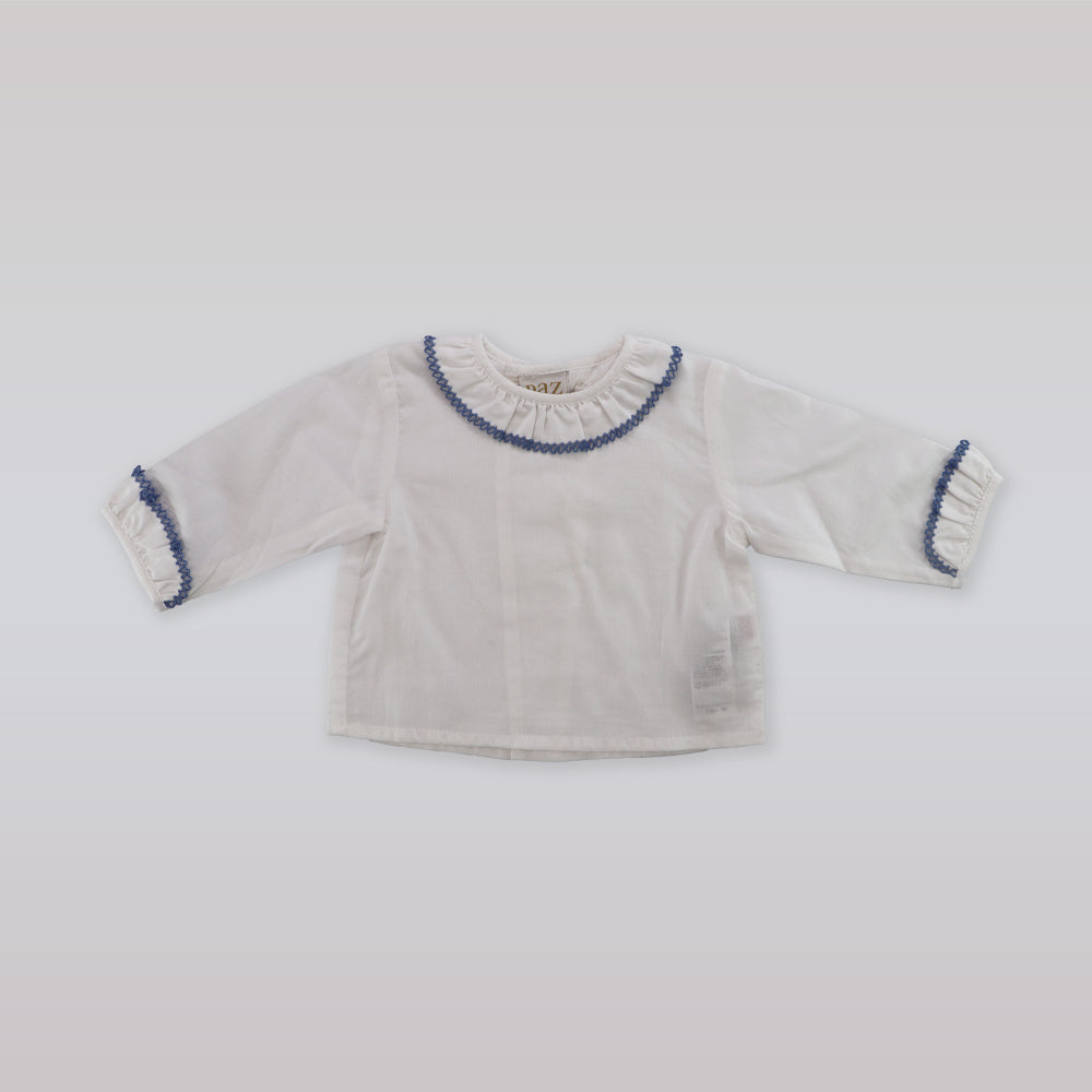 Paz Rodriguez White Cotton Baby Blouse with Elegant Ruffled Collar