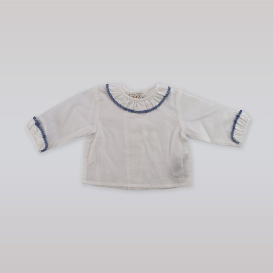 Paz Rodriguez White Cotton Baby Blouse with Elegant Ruffled Collar