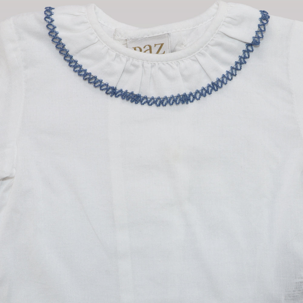 Paz Rodriguez White Cotton Baby Blouse with Elegant Ruffled Collar