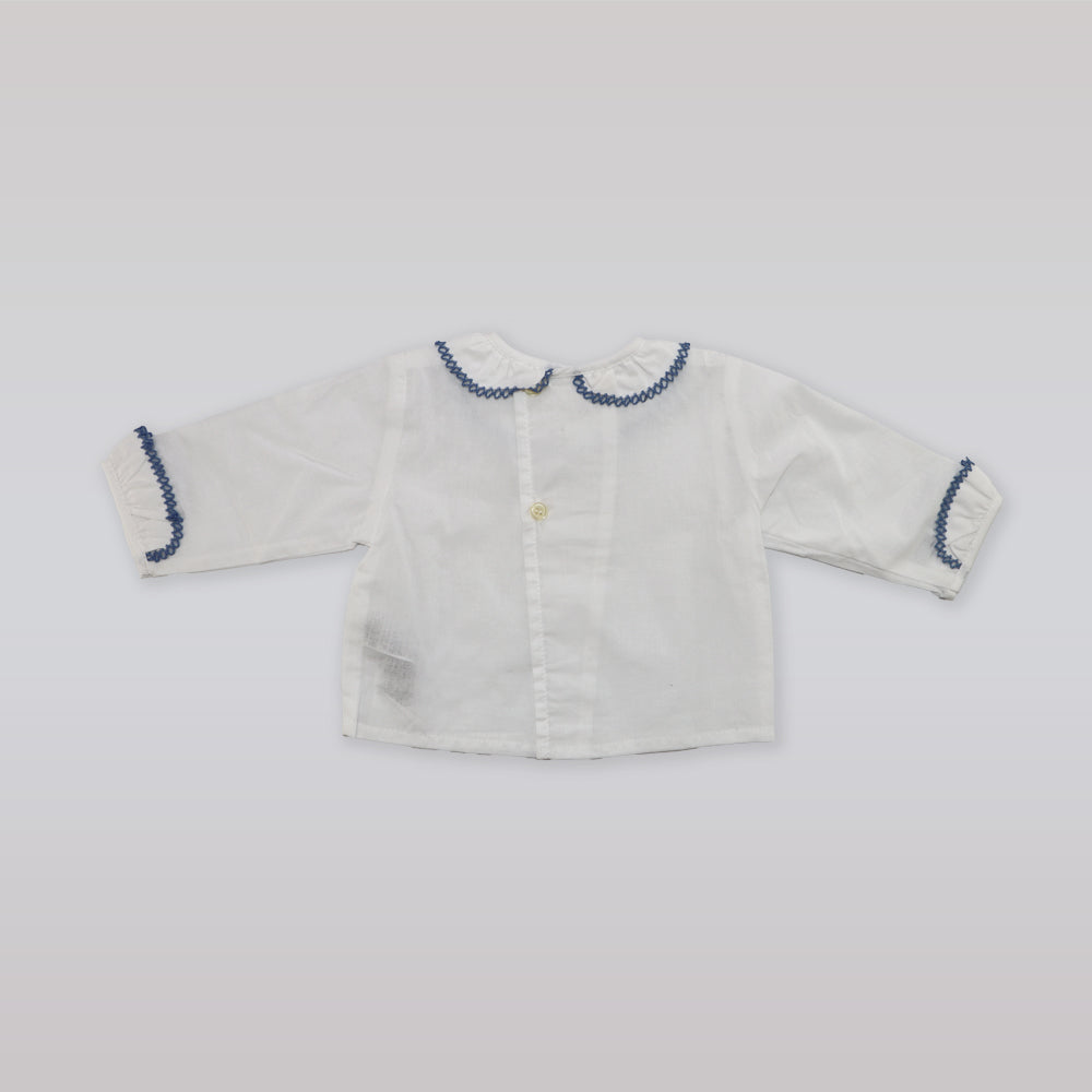 Paz Rodriguez White Cotton Baby Blouse with Elegant Ruffled Collar