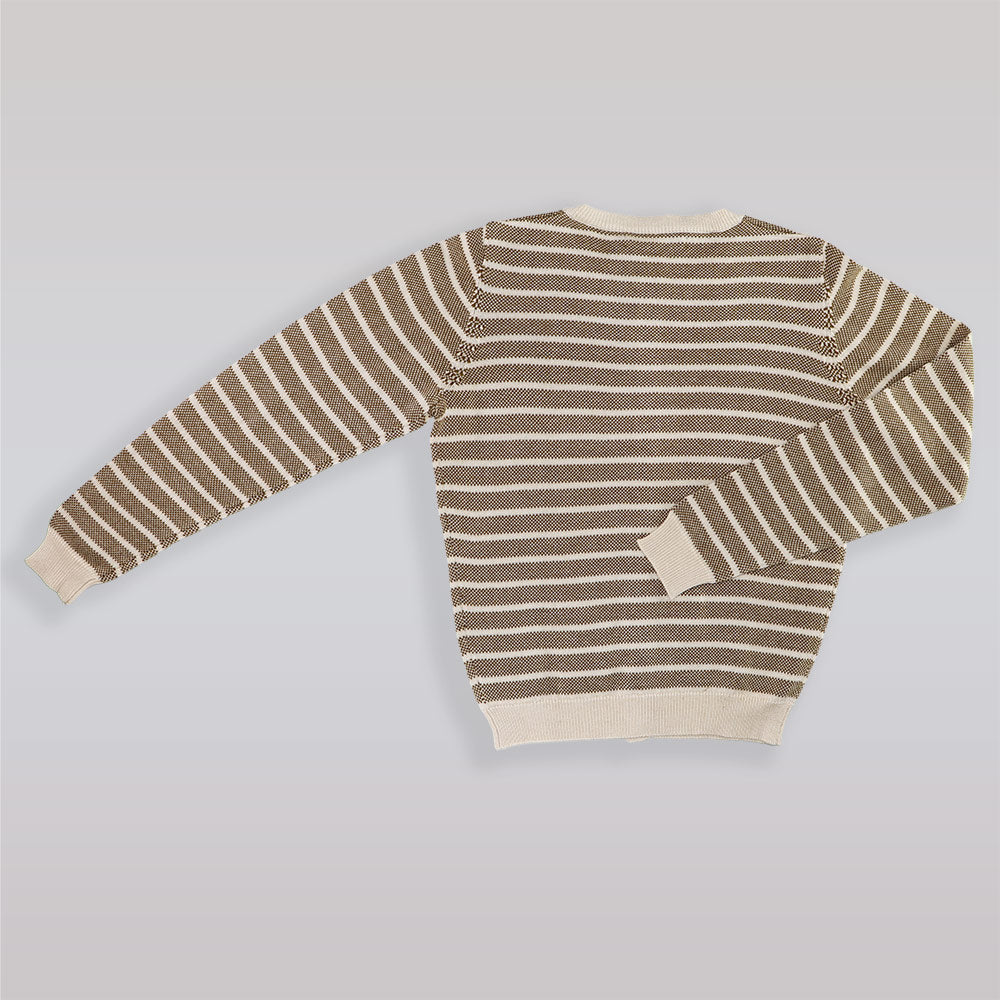 Pale Cloud Girls Olive Striped Knit Button Down Cardigan Sweater