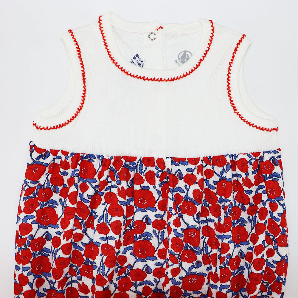 Petit Bateau Baby Red Flower Print Cotton Bloomer Romper Jumpsuit
