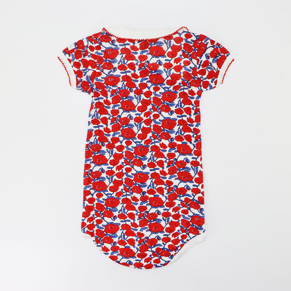 Petit Bateau Red Floral Short Sleeve Cotton Baby Body Suit