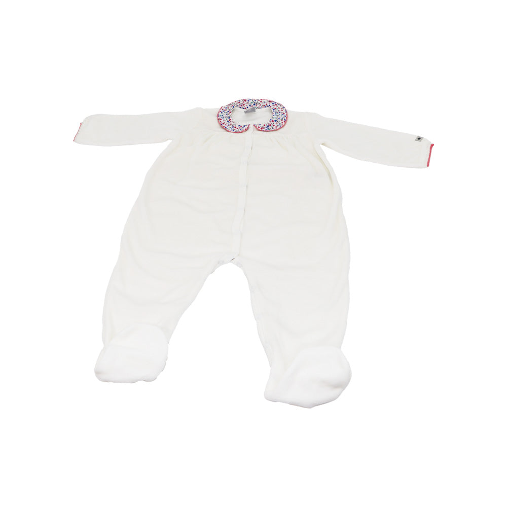 Petit Bateau Dors Bien Mint Green Floral Collar Baby Sleepsuit