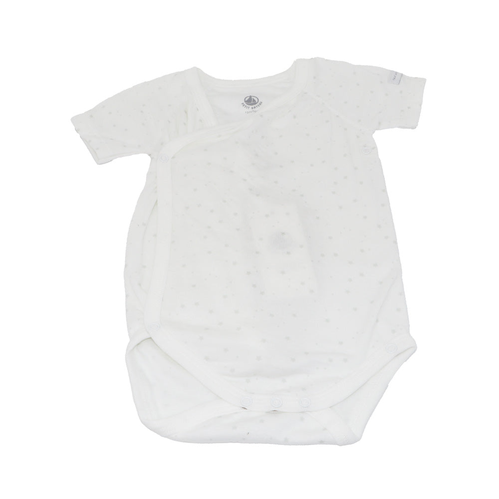 Petit Bateau Soft White Cotton Short Sleeve Baby Bodysuits 2-Pack