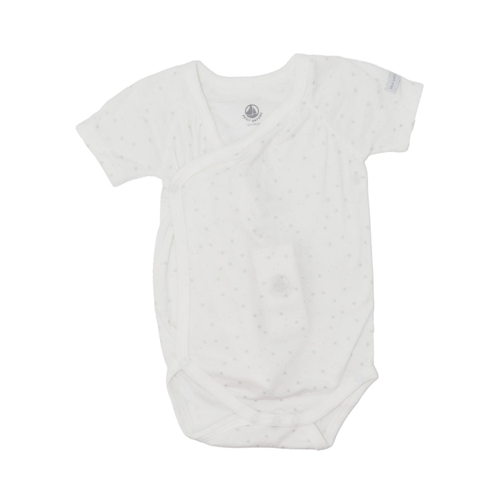 Petit Bateau Soft White Cotton Short Sleeve Baby Bodysuits 2-Pack