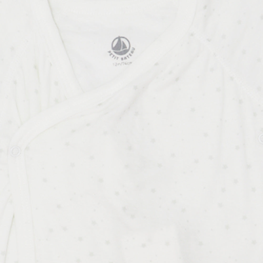 Petit Bateau Soft White Cotton Short Sleeve Baby Bodysuits 2-Pack