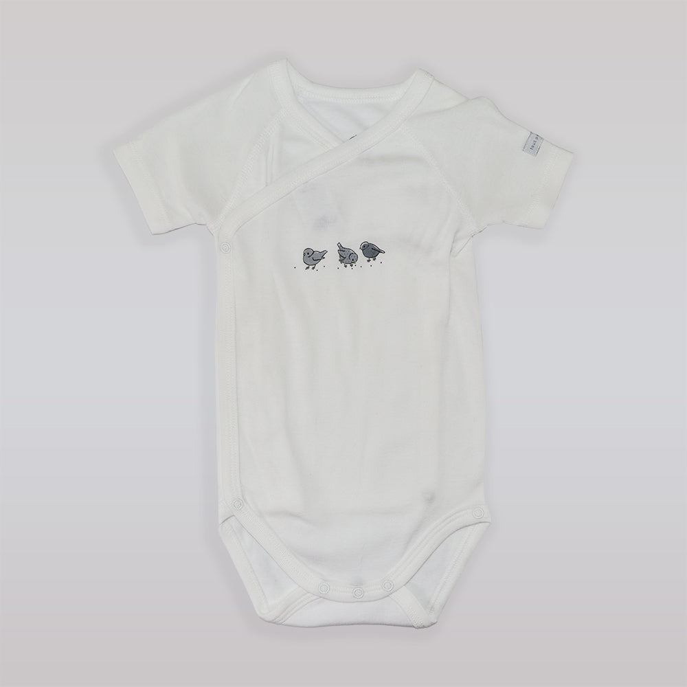 Petit Bateau Soft White Cotton Baby Bodysuit Bird Print