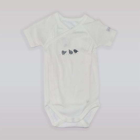 Petit Bateau Soft White Cotton Baby Bodysuit Bird Print