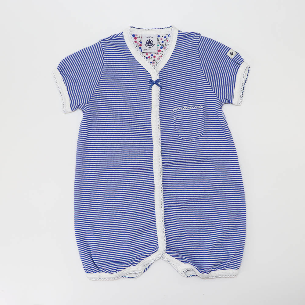 Petit Bateau Baby Blue Striped Cotton Romper Shortall 18M