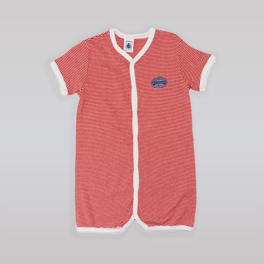 Petit Bateau Baby Blue Striped Short Sleeved Cotton Combicour