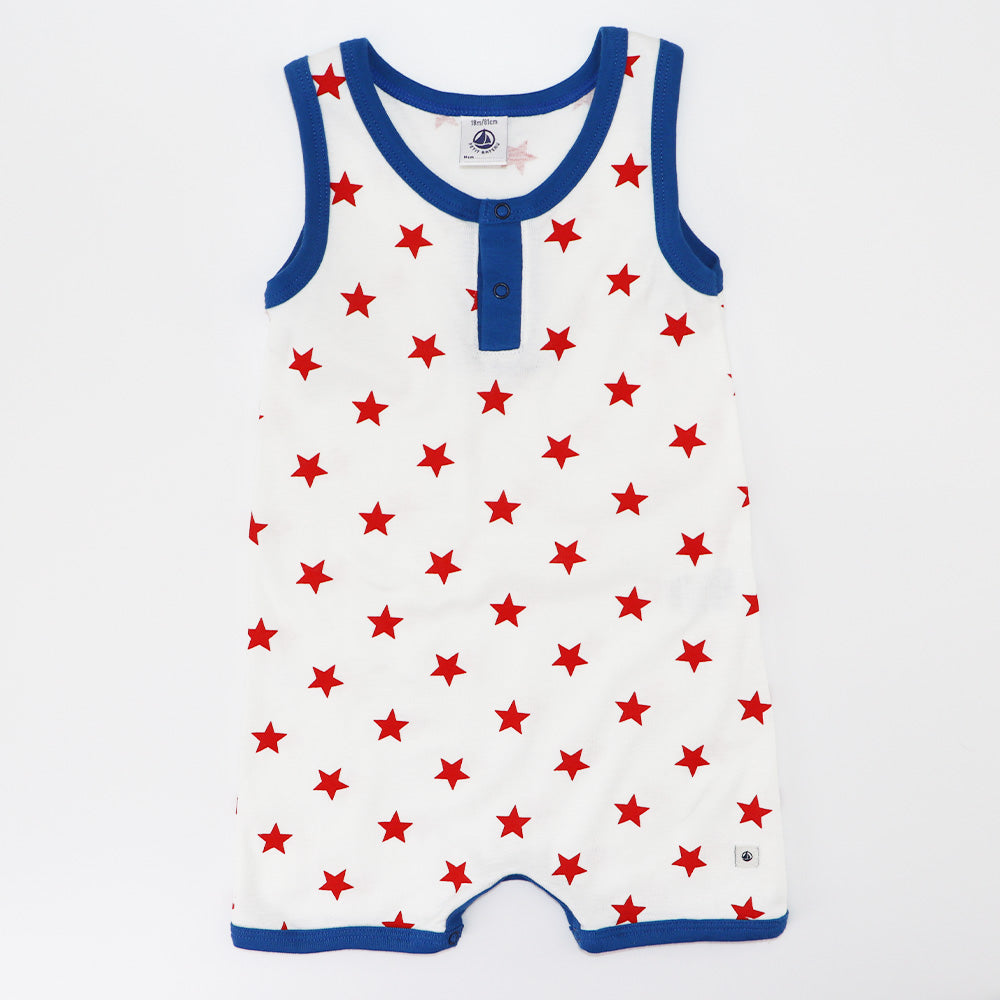 Petit Bateau Nautical Striped Cotton Short Sleeve Baby Romper