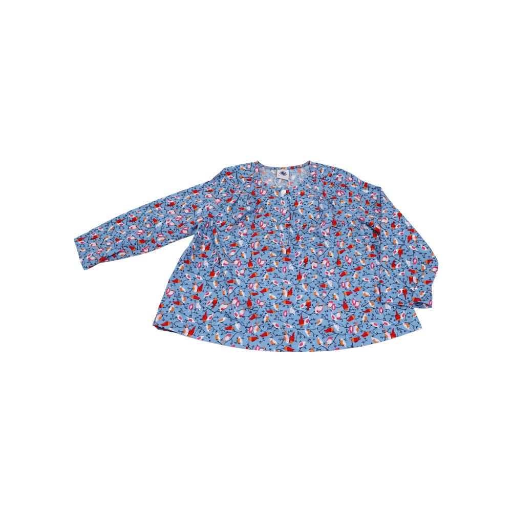 Petit Bateau Baby Girls Long Sleeve Floral Cotton Blouse