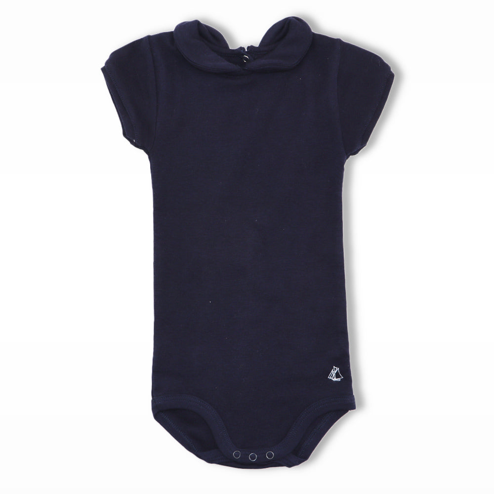 Petit Bateau White Cotton Sailboat Print Baby Short Sleeve Bodysuit