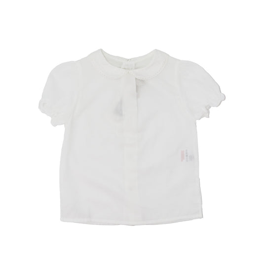 Purete Du Bebe Elegant White Cotton Ruffle Trim Baby Blouse