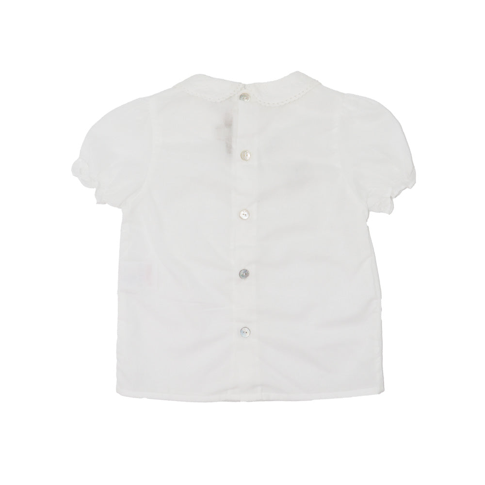 Purete Du Bebe Elegant White Cotton Ruffle Trim Baby Blouse