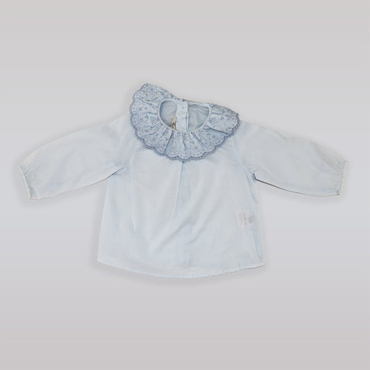 Purete Du Bebe Blue Patterned Cotton Blouse for Toddler Girls