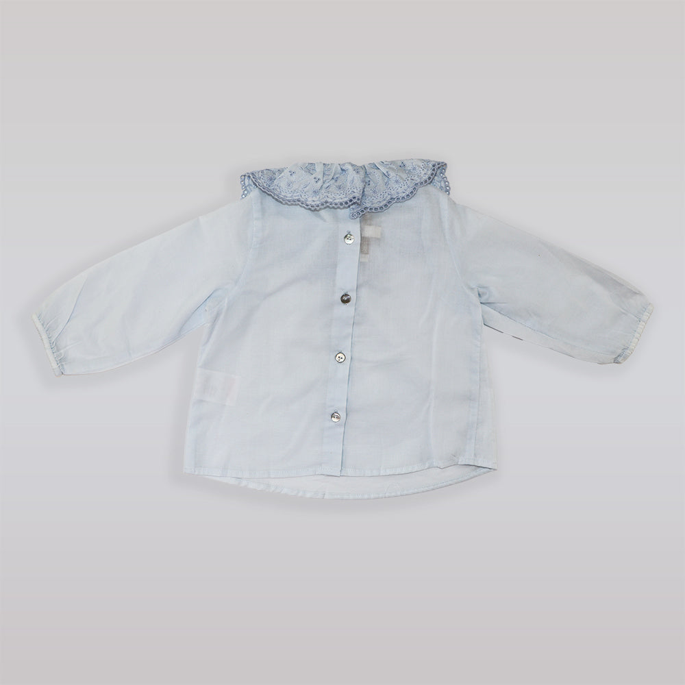 Purete Du Bebe Blue Patterned Cotton Blouse for Toddler Girls