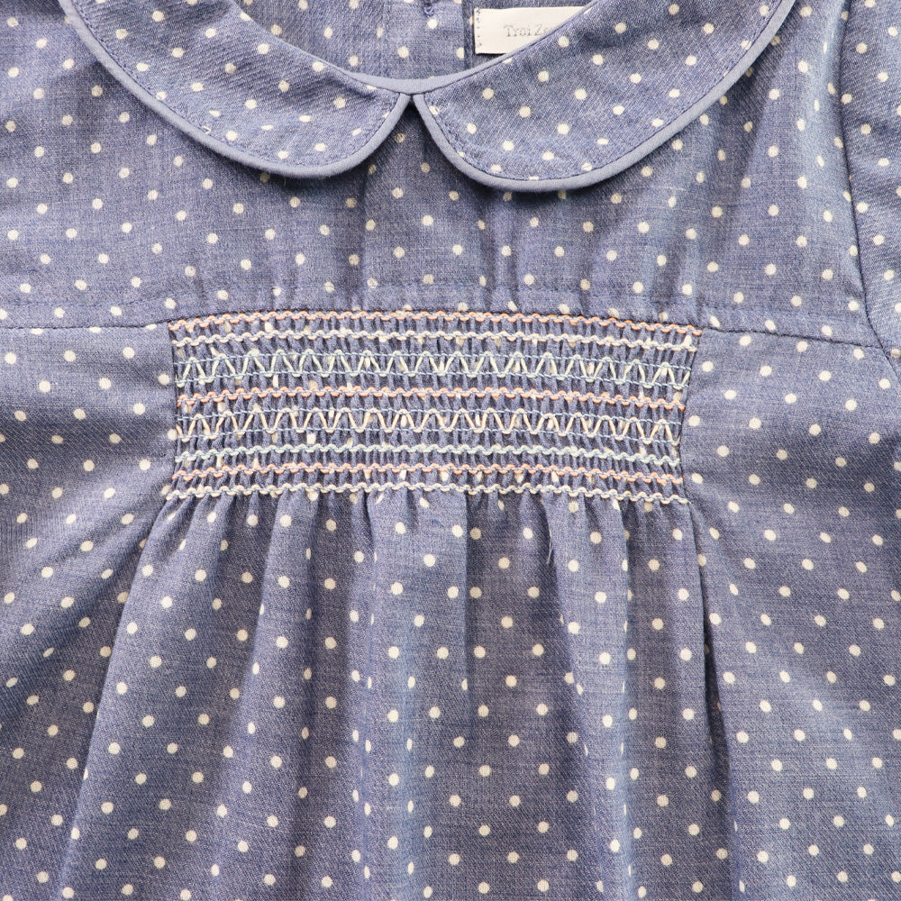 Troi Zenfants Mahe Blue Spotted Print Cotton Baby Dress