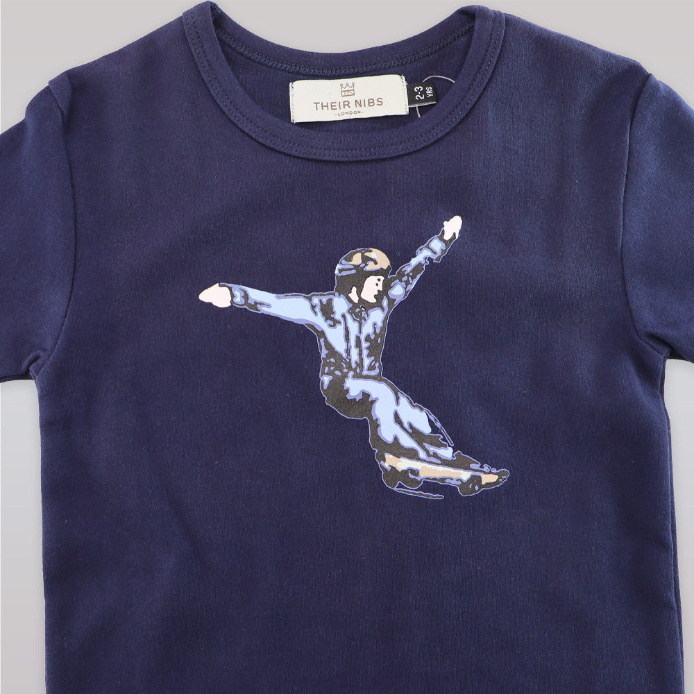 Their Nibs Boys Navy Cotton Retro Skateboard Print T-Shirt