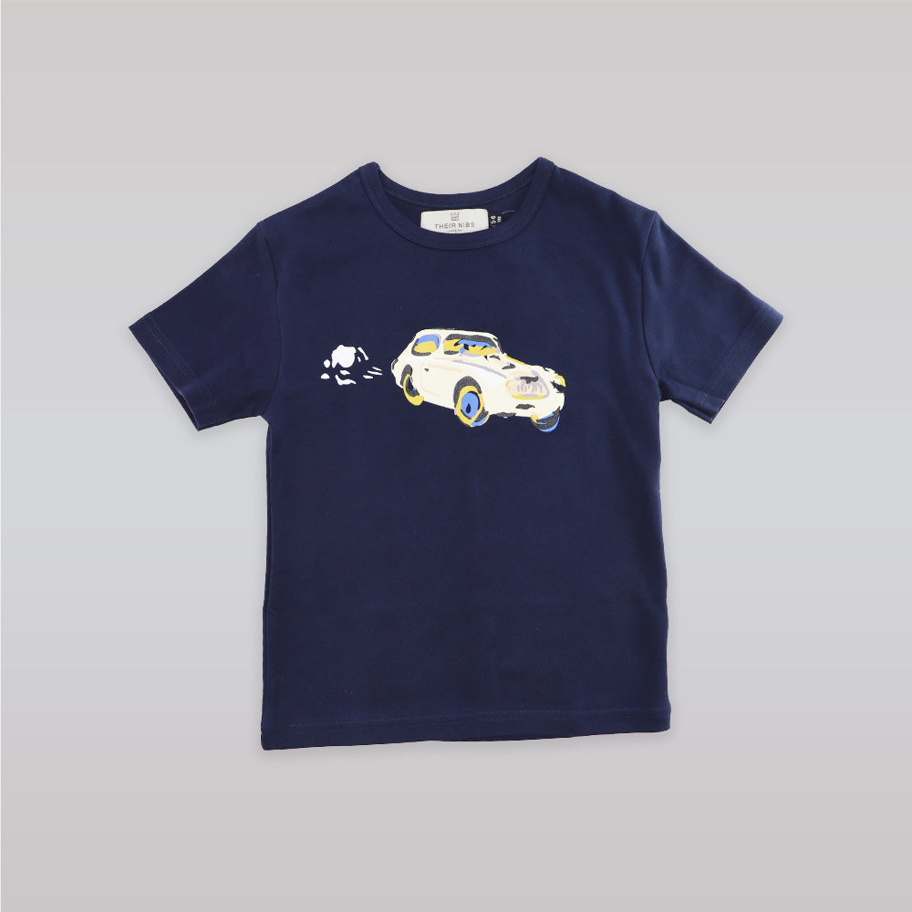 Their Nibs Boys Navy Cotton T-Shirt with Vintage Car Print