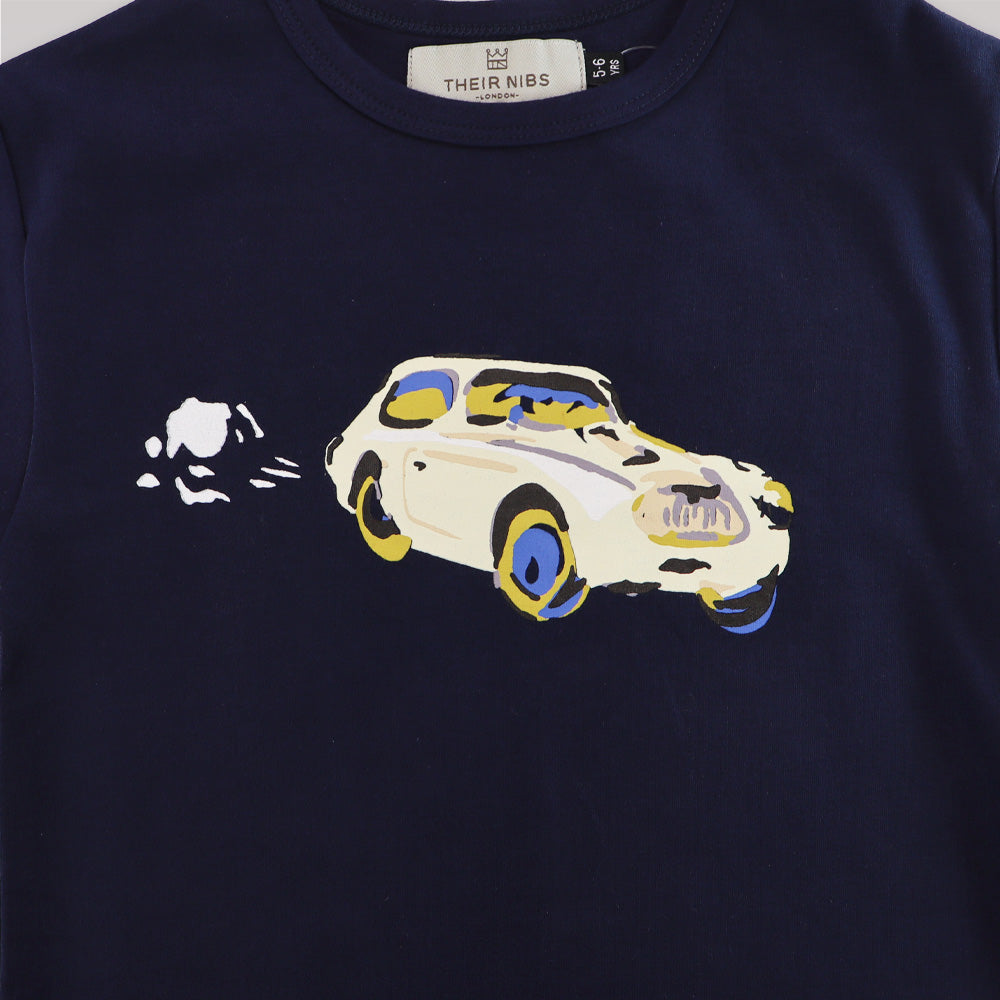 Their Nibs Boys Navy Cotton T-Shirt with Vintage Car Print