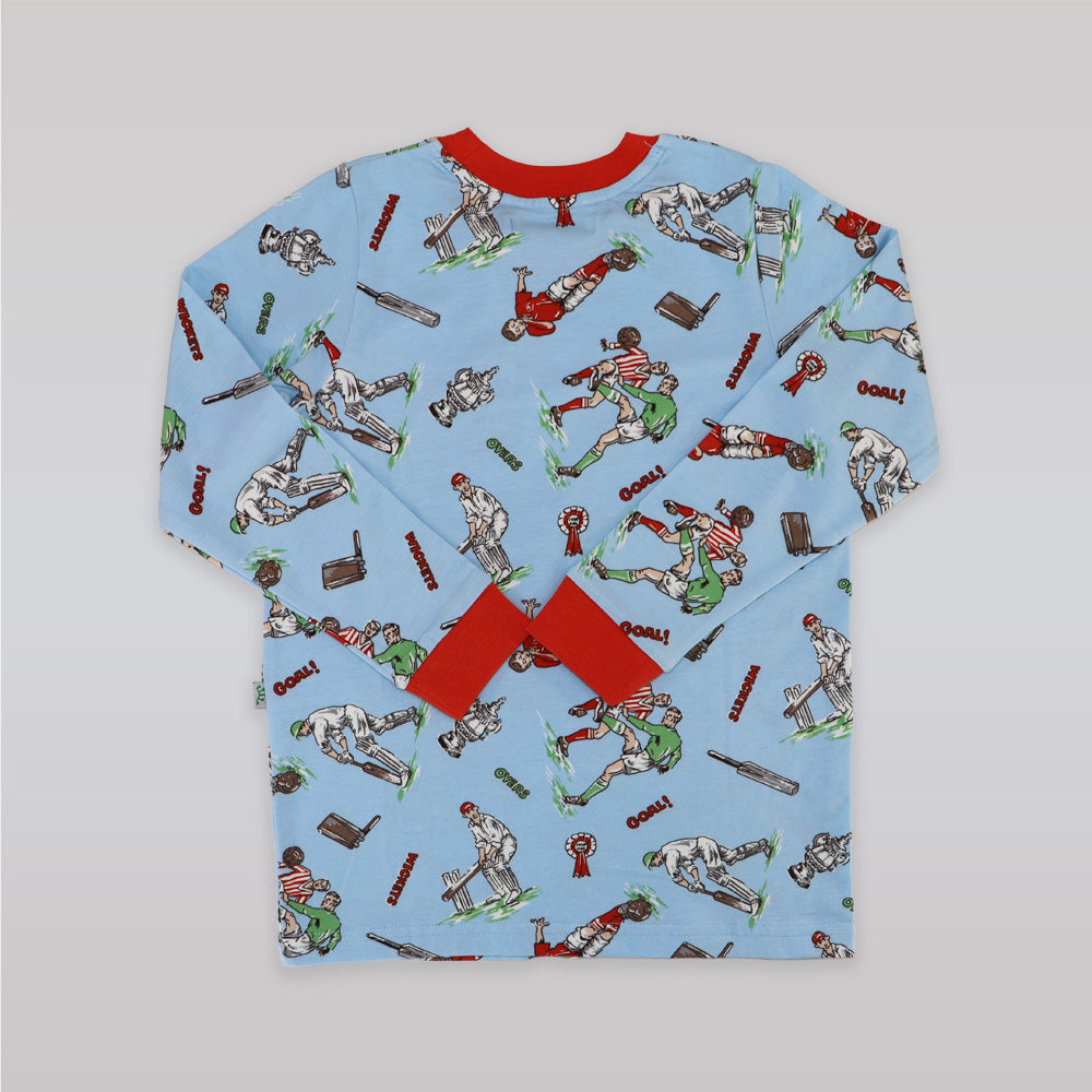 Their Nibs Boys Cricket and Football Print Cotton Pajama Set