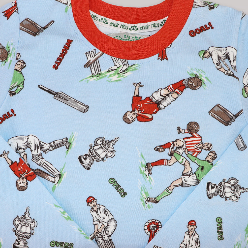 Their Nibs Boys Cricket and Football Print Cotton Pajama Set