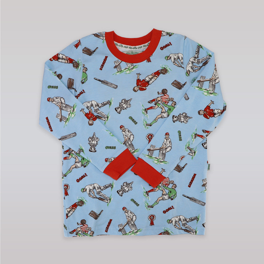 Their Nibs Boys Cricket and Football Print Cotton Pajama Set