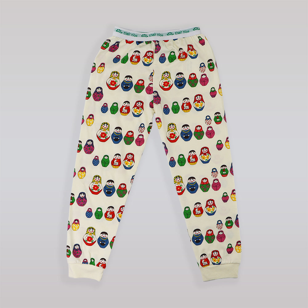 Their Nibs Girls Russian Doll Print Cream Cotton Pajama Set