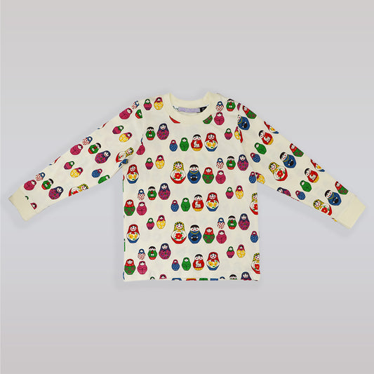 Their Nibs Girls Russian Doll Print Cream Cotton Pajama Set