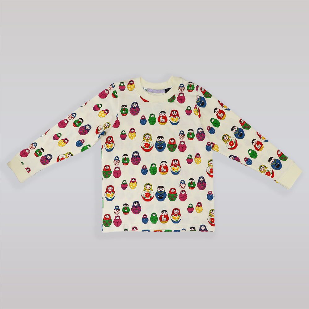 Their Nibs Girls Russian Doll Print Cream Cotton Pajama Set