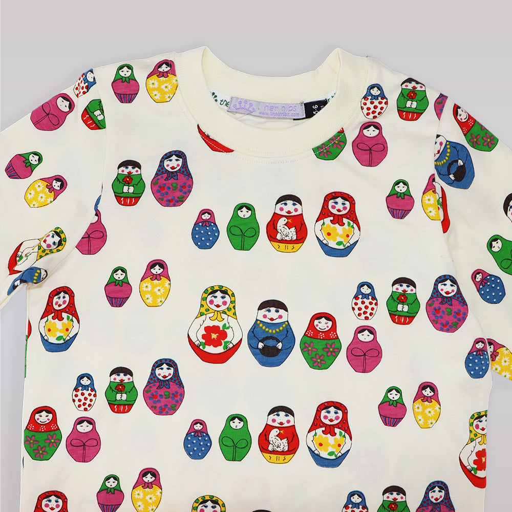 Their Nibs Girls Russian Doll Print Cream Cotton Pajama Set
