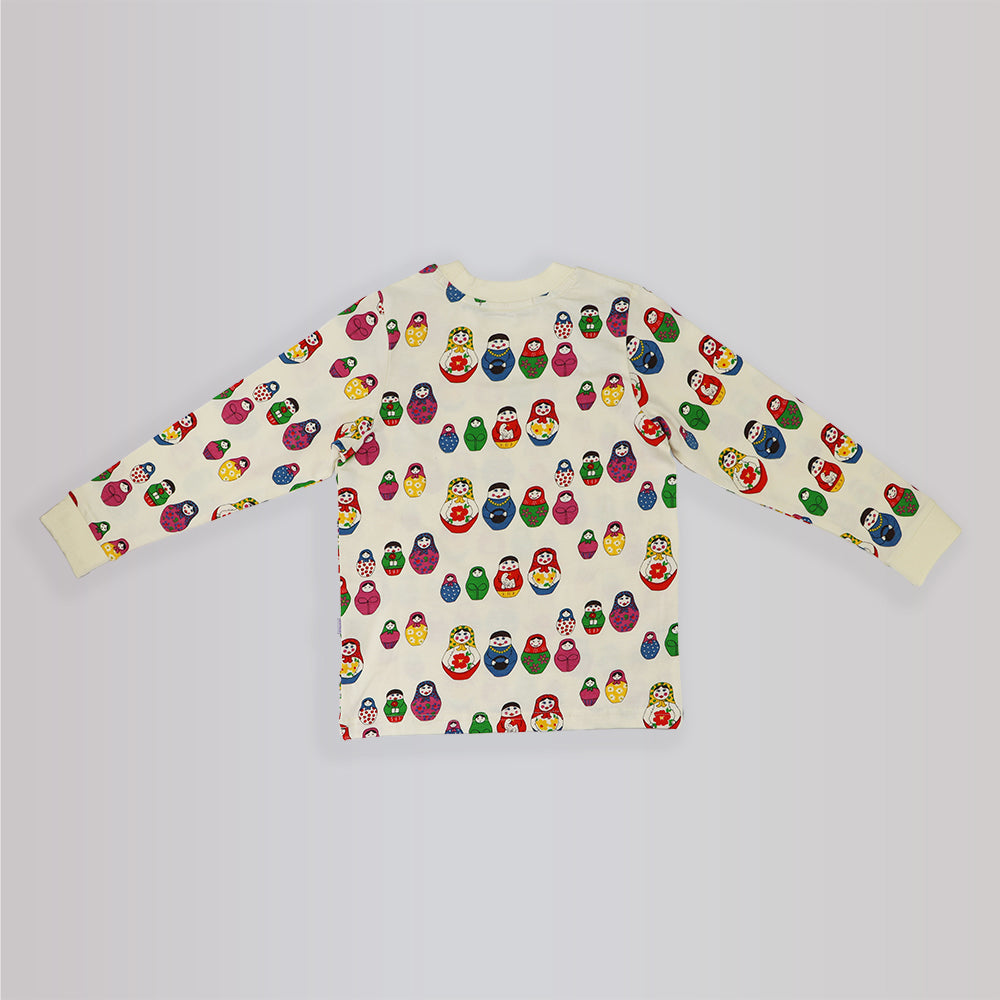 Their Nibs Girls Russian Doll Print Cream Cotton Pajama Set