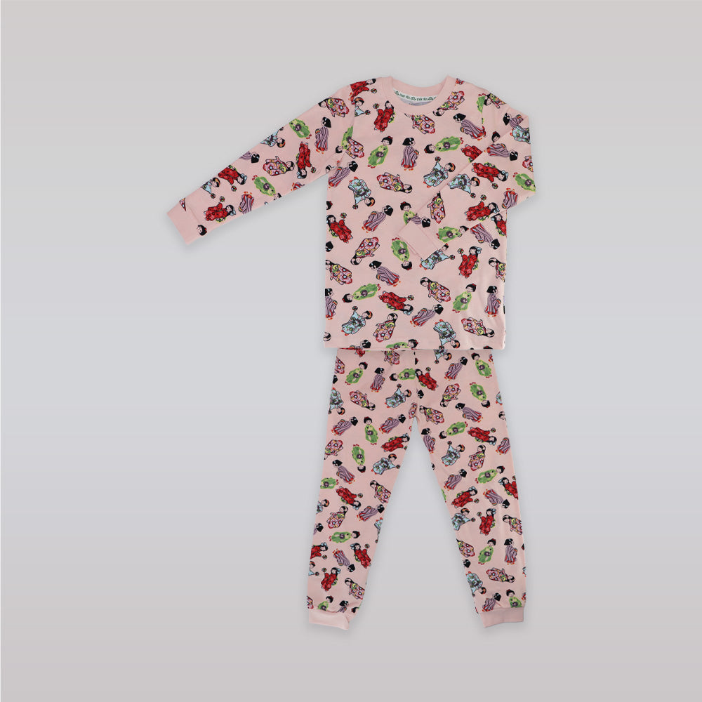 Their Nibs Girls Russian Doll Cream and Peach Cotton Pajamas