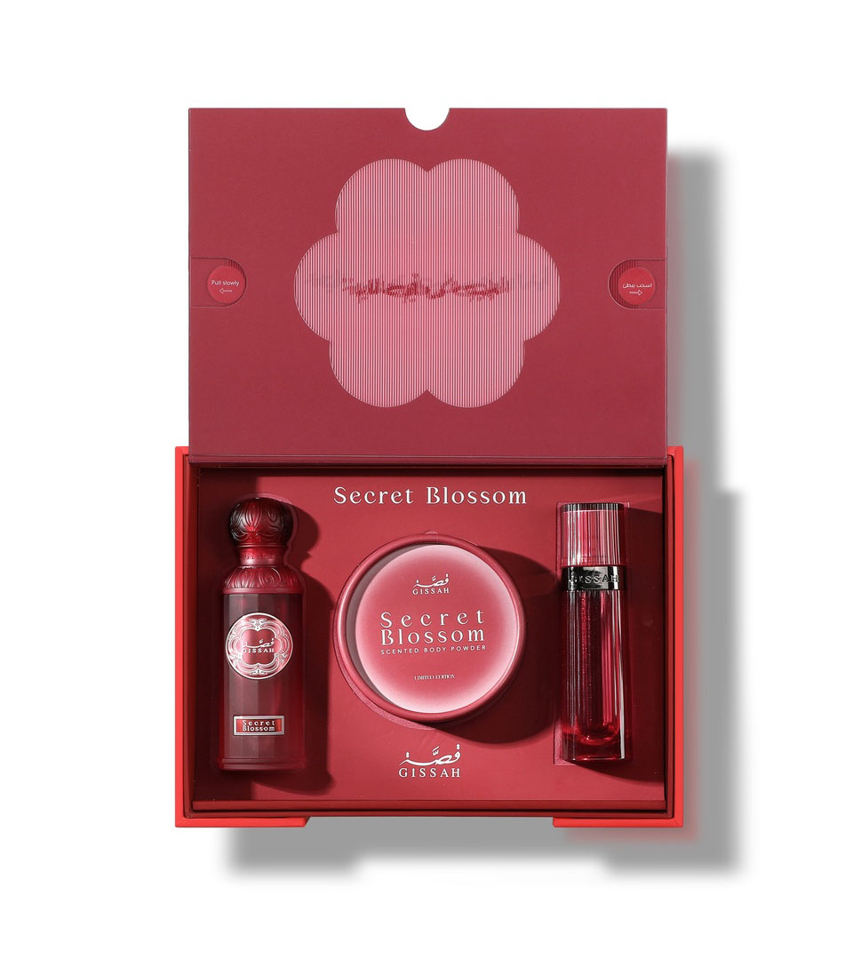 Secret Blossom Fragrance Gift Set with Perfume, Powder, and Khamriya