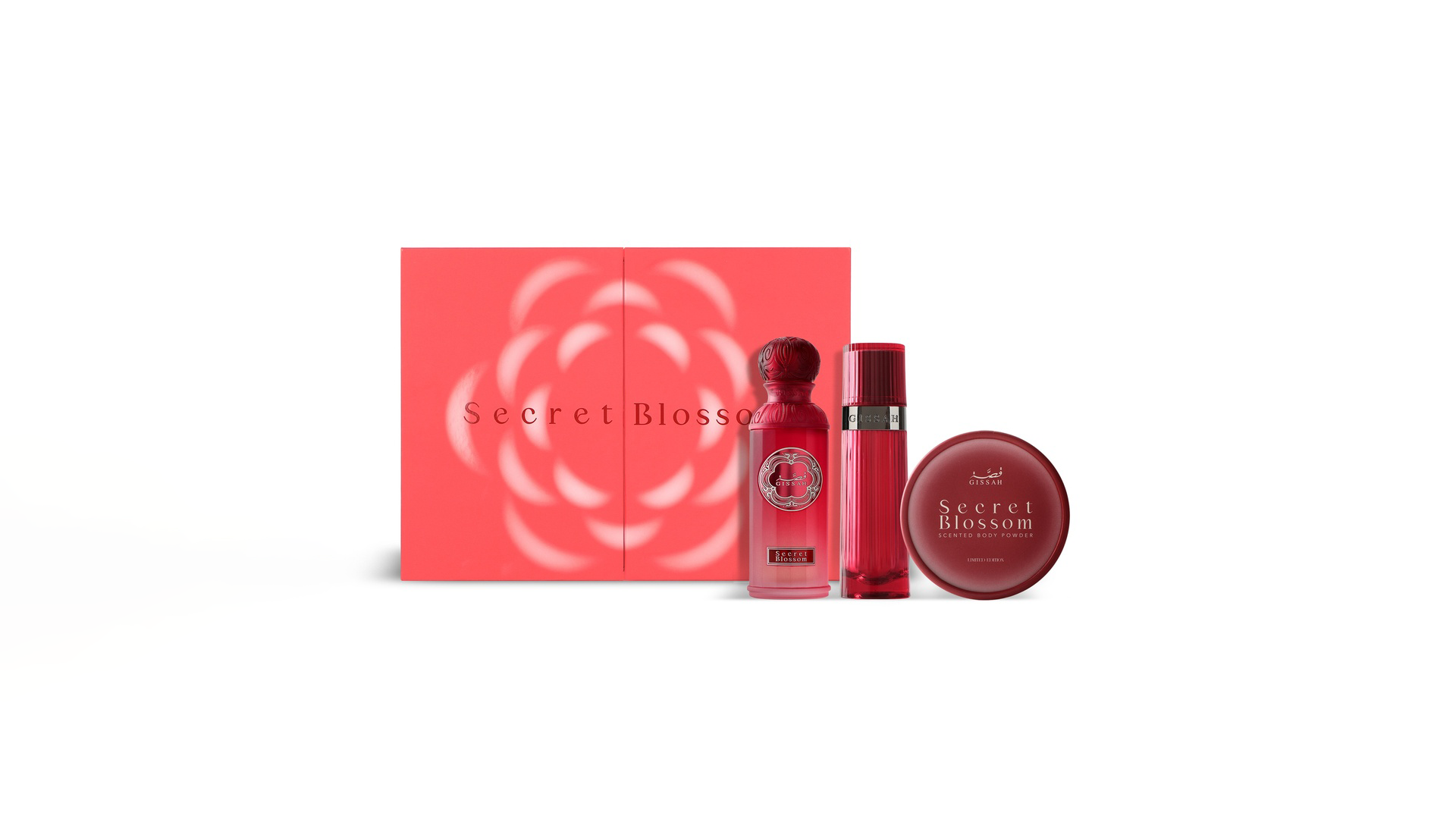 Secret Blossom Fragrance Gift Set with Perfume, Powder, and Khamriya