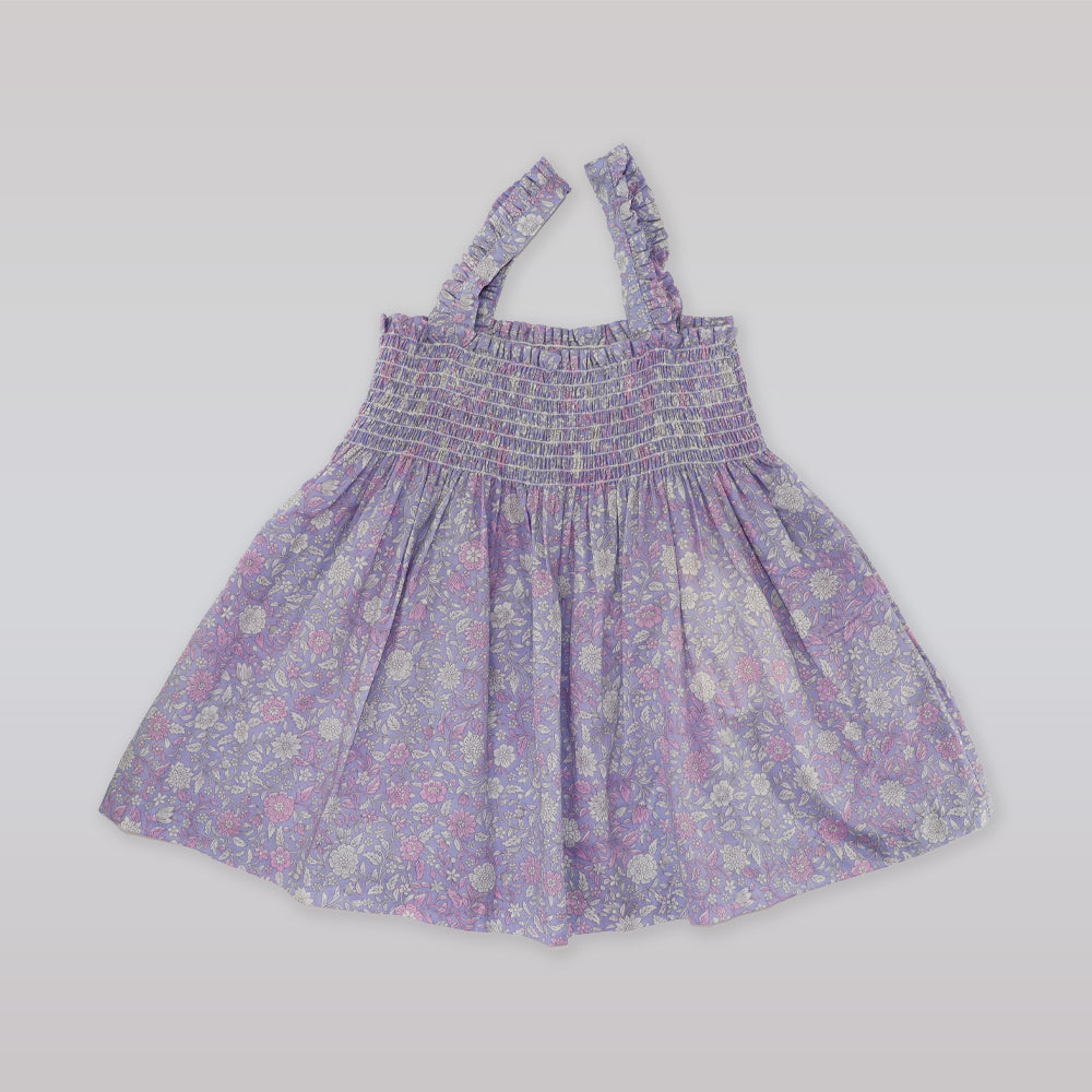Rachel Riley Girls Floral Ruched Cotton Pyjamas in Lilac