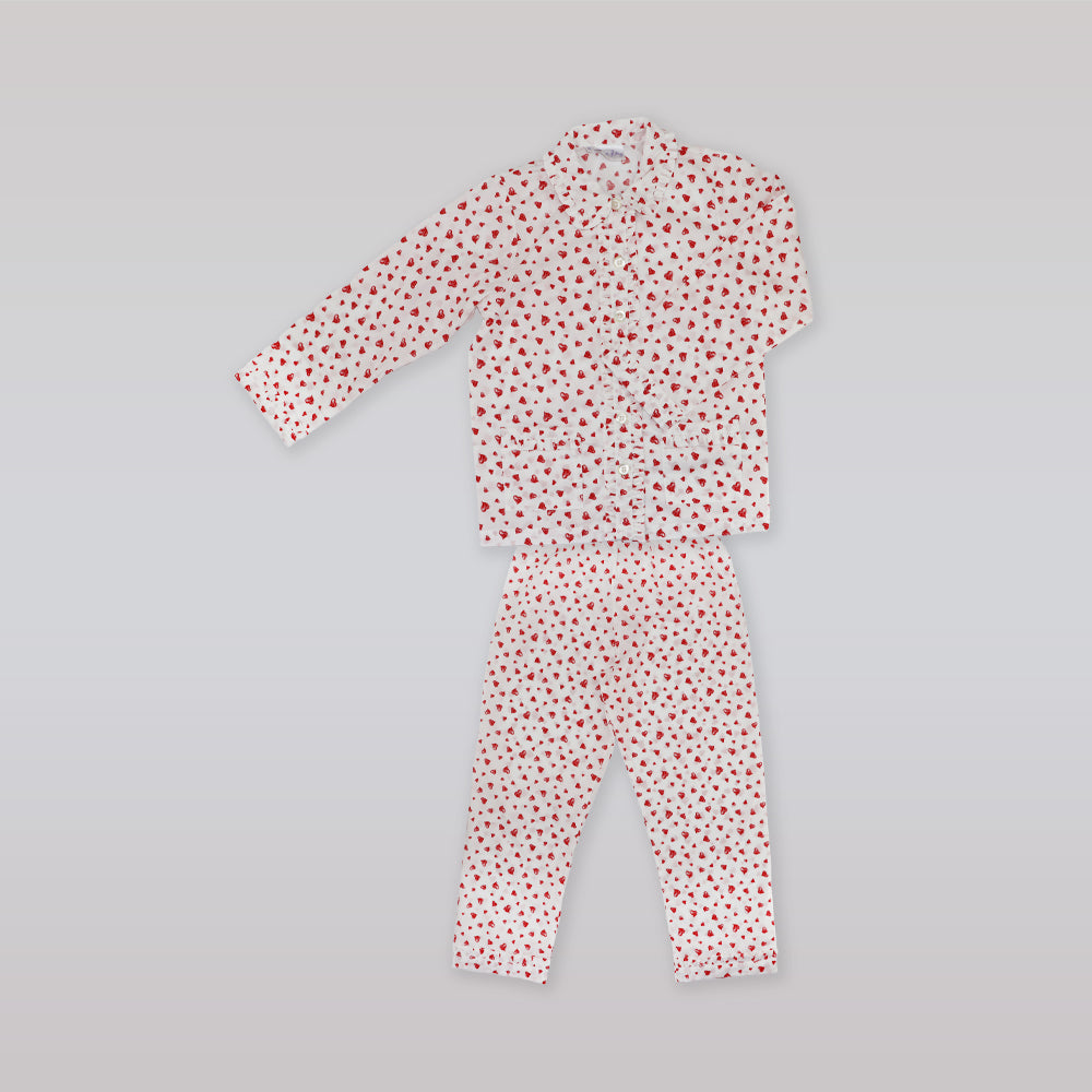 Rachel Riley Girls Red Heart Frill Pajama Sleepwear Set