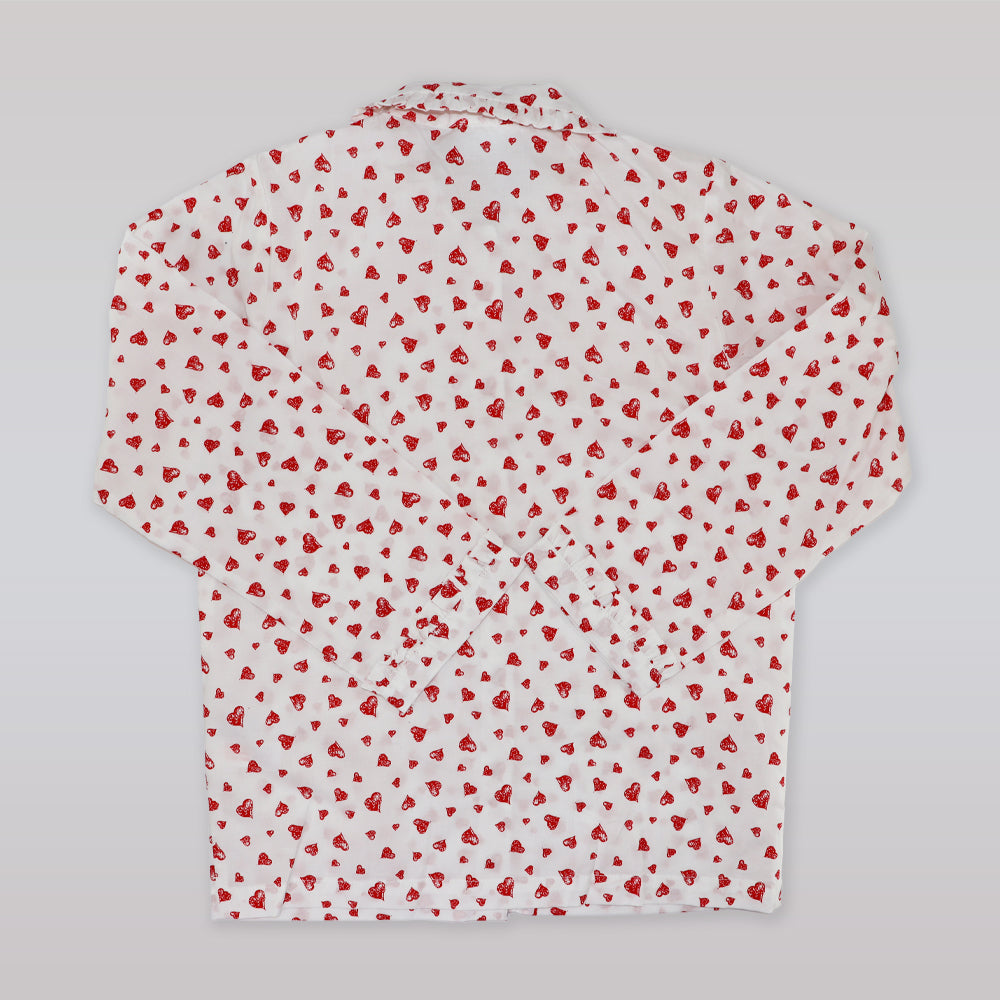 Rachel Riley Girls Red Heart Frill Pajama Sleepwear Set